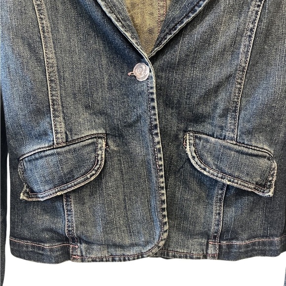 Hot Kiss Women's Collar Navy and Pink Denim Jean Button Jacket Size Large - Picture 13 of 15